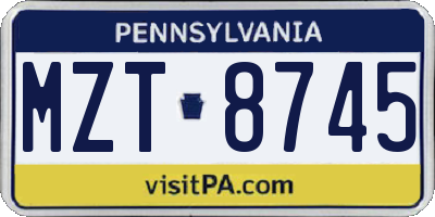 PA license plate MZT8745
