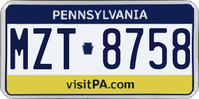 PA license plate MZT8758