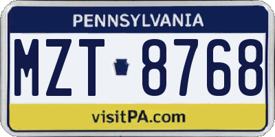 PA license plate MZT8768