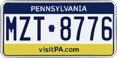 PA license plate MZT8776