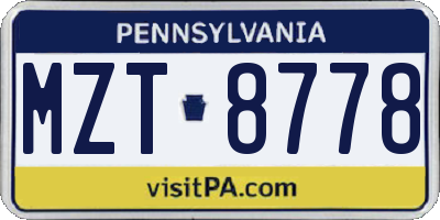 PA license plate MZT8778