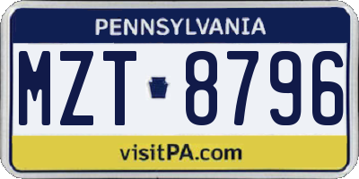 PA license plate MZT8796