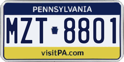 PA license plate MZT8801