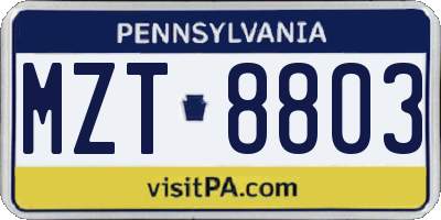 PA license plate MZT8803