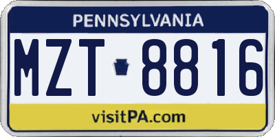PA license plate MZT8816