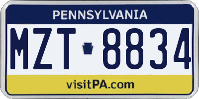 PA license plate MZT8834