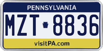 PA license plate MZT8836