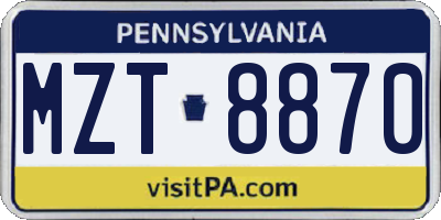 PA license plate MZT8870