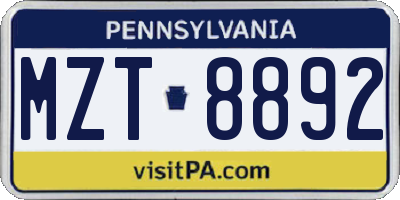 PA license plate MZT8892