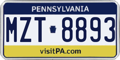 PA license plate MZT8893