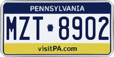 PA license plate MZT8902