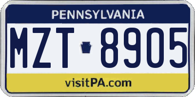PA license plate MZT8905