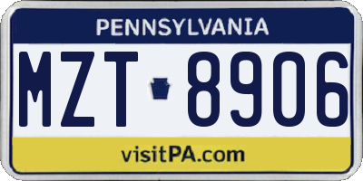 PA license plate MZT8906