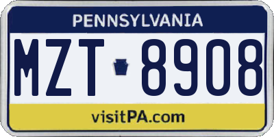 PA license plate MZT8908