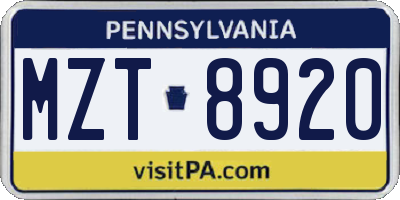 PA license plate MZT8920