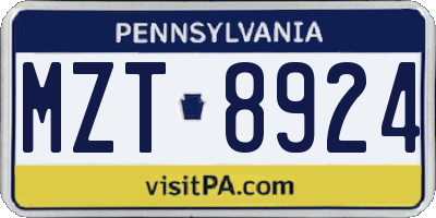 PA license plate MZT8924