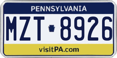 PA license plate MZT8926