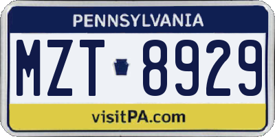 PA license plate MZT8929