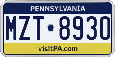 PA license plate MZT8930
