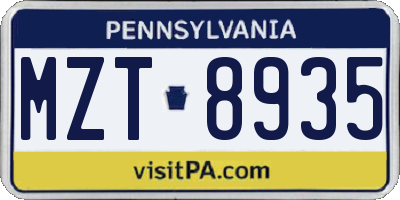 PA license plate MZT8935