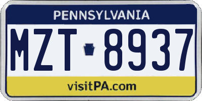 PA license plate MZT8937