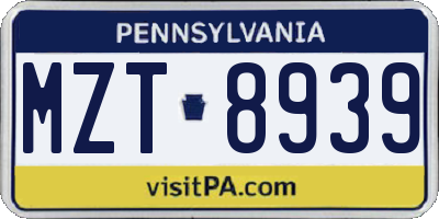 PA license plate MZT8939