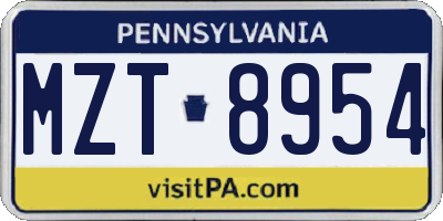PA license plate MZT8954