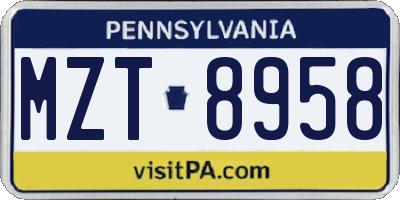 PA license plate MZT8958