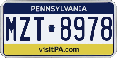 PA license plate MZT8978