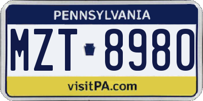 PA license plate MZT8980