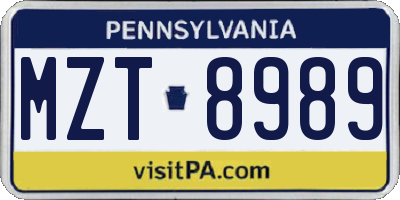 PA license plate MZT8989