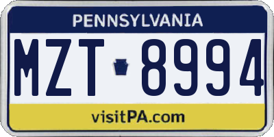 PA license plate MZT8994