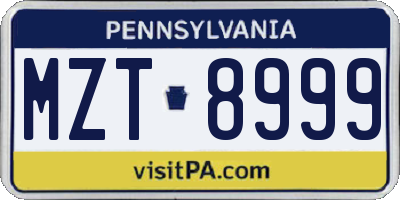 PA license plate MZT8999