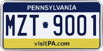 PA license plate MZT9001