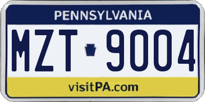 PA license plate MZT9004