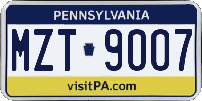 PA license plate MZT9007