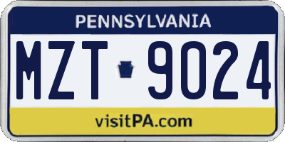 PA license plate MZT9024