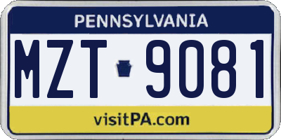 PA license plate MZT9081