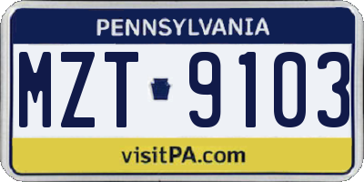 PA license plate MZT9103