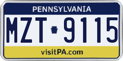 PA license plate MZT9115