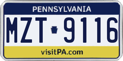 PA license plate MZT9116