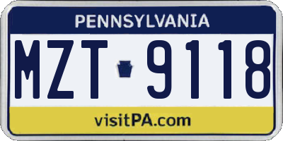PA license plate MZT9118