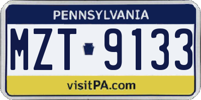 PA license plate MZT9133