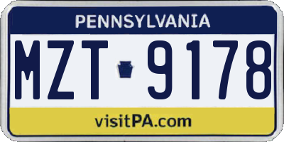 PA license plate MZT9178