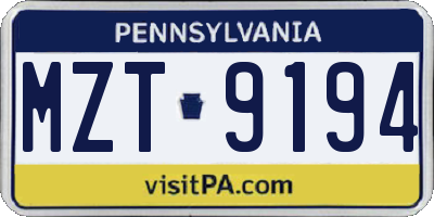 PA license plate MZT9194