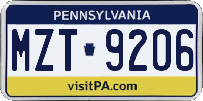 PA license plate MZT9206