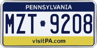 PA license plate MZT9208