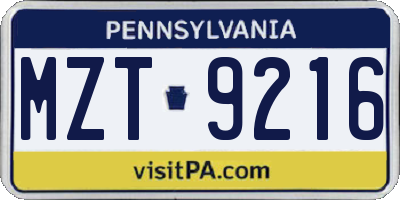 PA license plate MZT9216