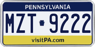 PA license plate MZT9222