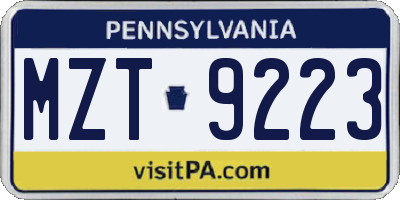 PA license plate MZT9223